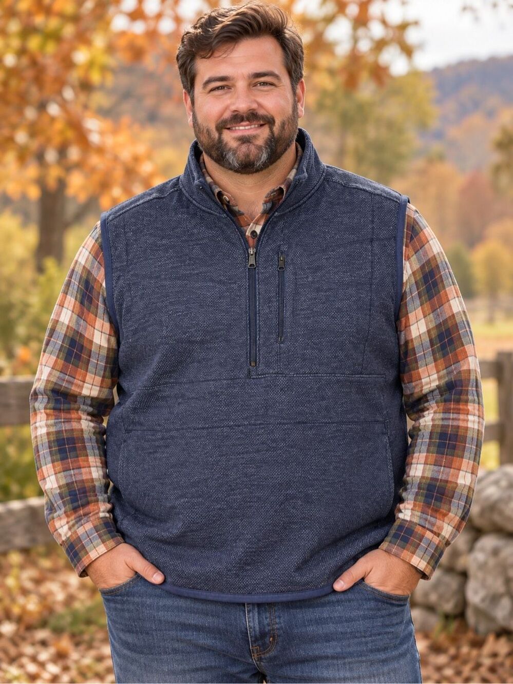 Duluth Trading Co Men’s 2XL Navy Quarter Zip Pullover Vest Textured Cotton Blend